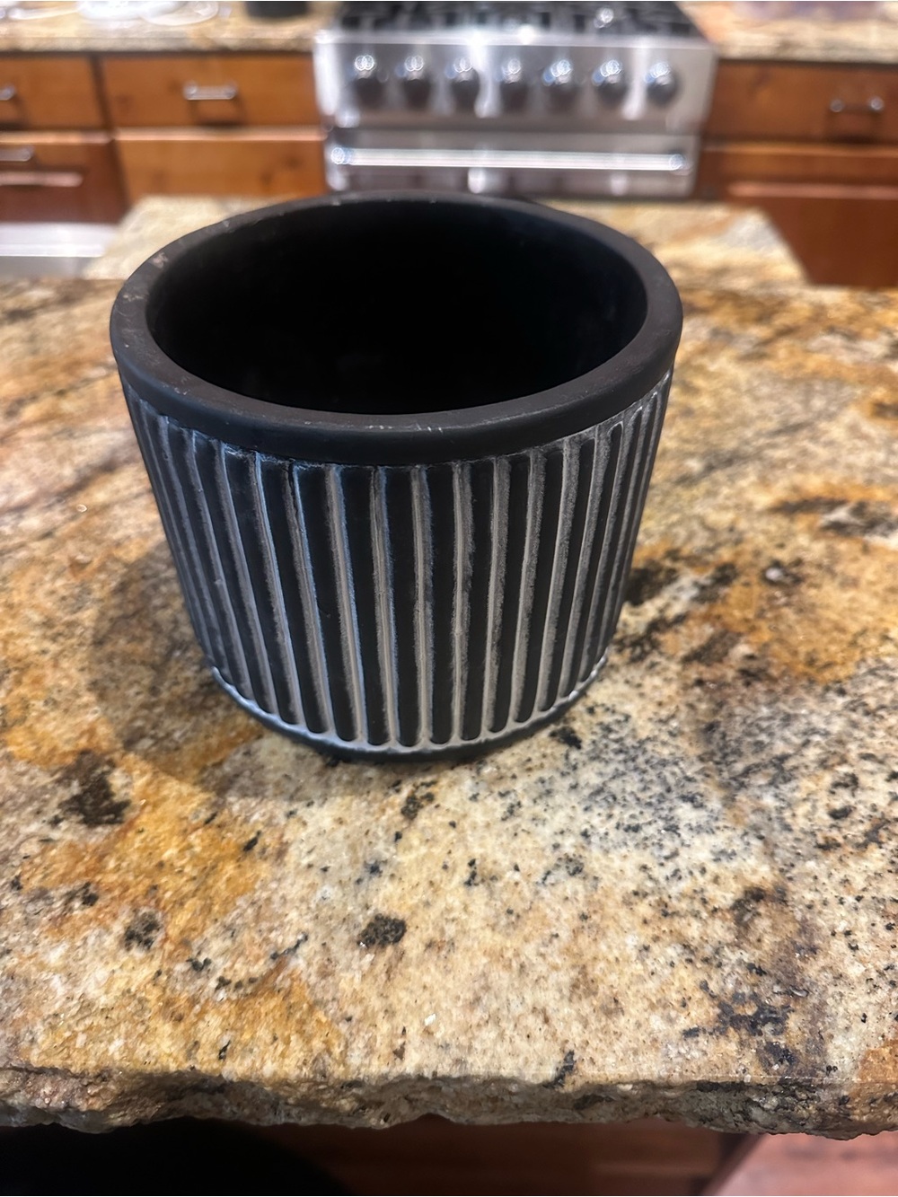 black and white striped pot for plants